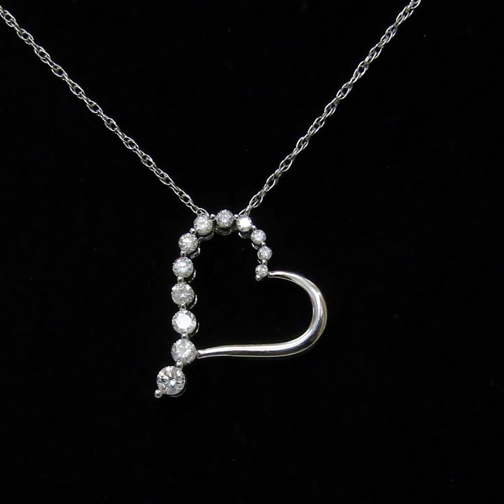 14k White Gold Diamond Journey Heart Necklace - Picture 1 of 8